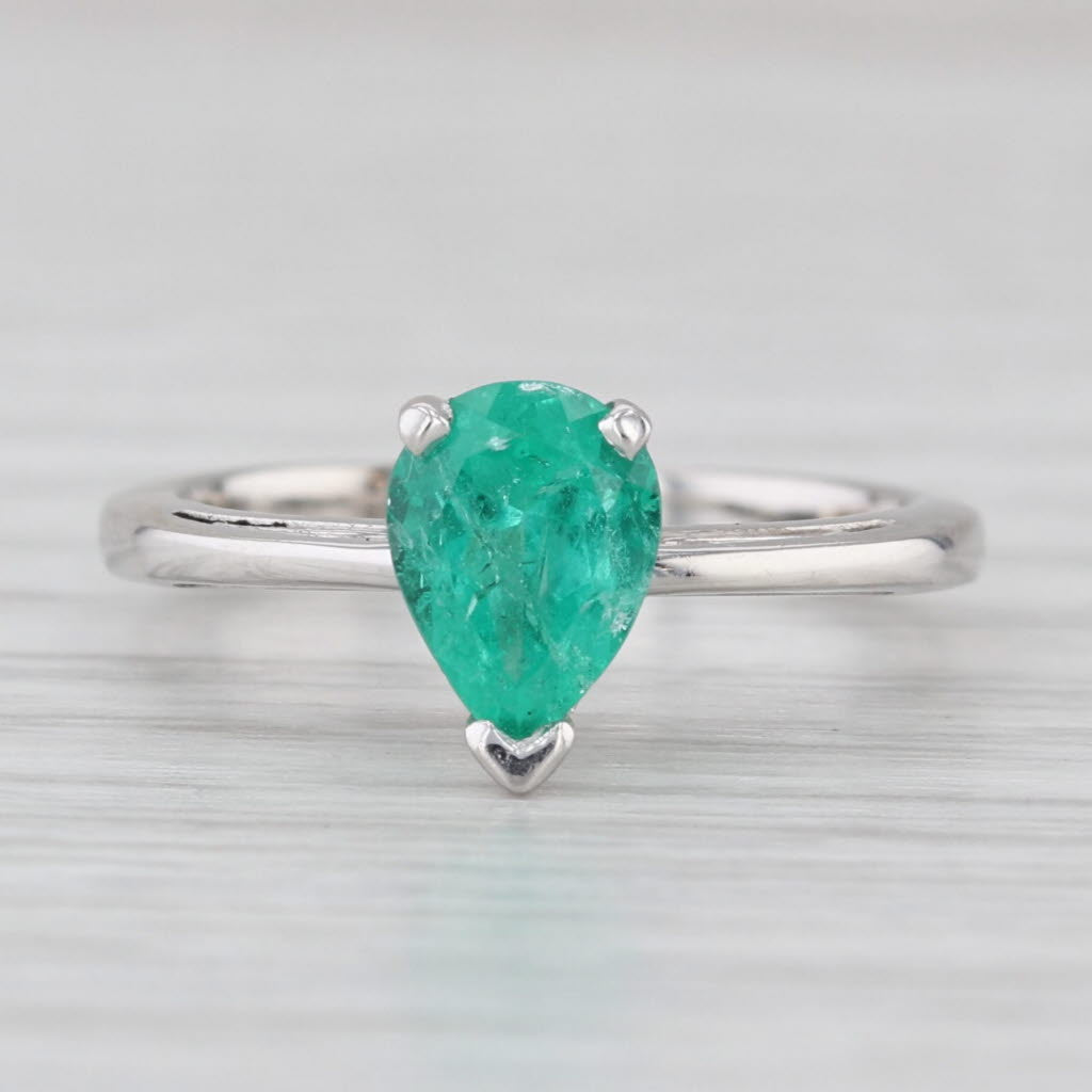 0.65ct Emerald Pear Solitaire Ring 14k White Gold Size 5 Engagement