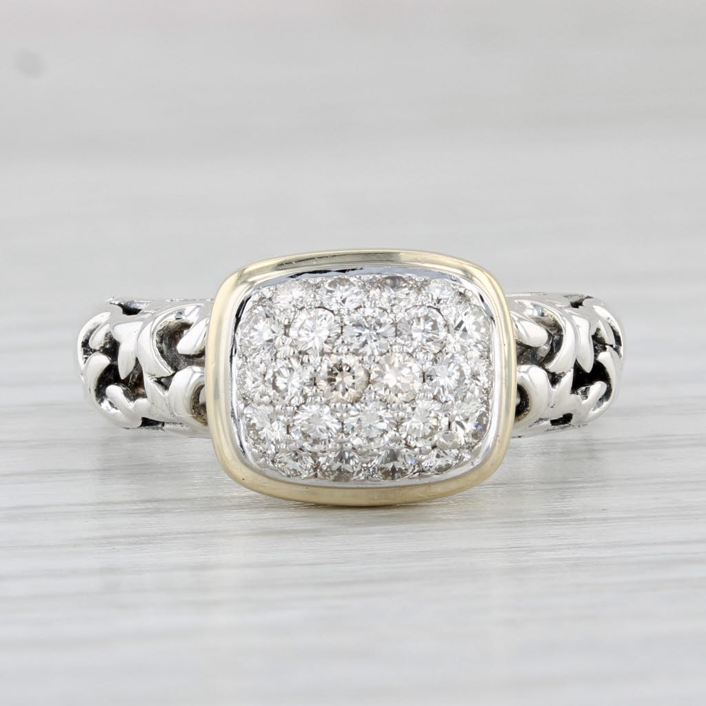Light Gray 0.50ctw Diamond Cluster Floral Ring Sterling Silver 14k Gold Size 6 Ornate