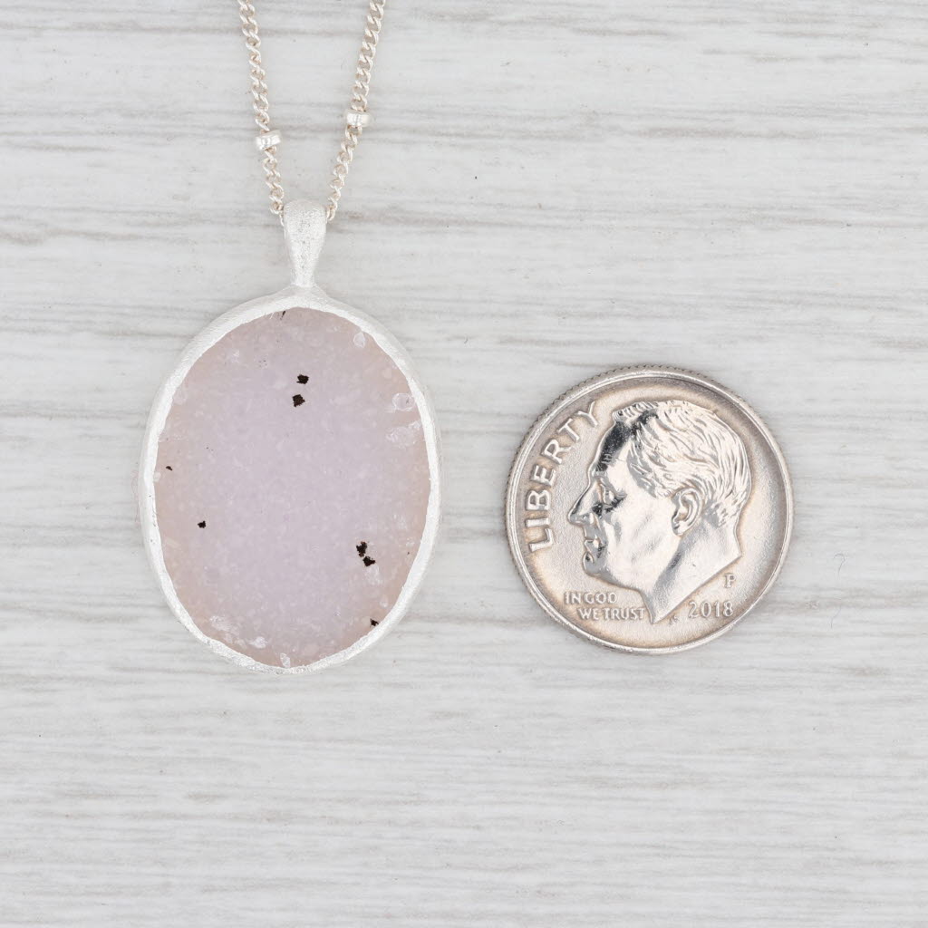 New Nina Wynn Druzy Quartz Pendant Necklace Sterling Silver 15-17" Adjustable