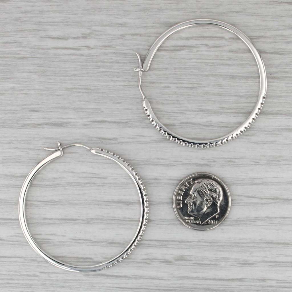 0.26ctw Diamond Hoop Earrings Sterling Silver Round Large Hoops 38.4 x 2.2 mm