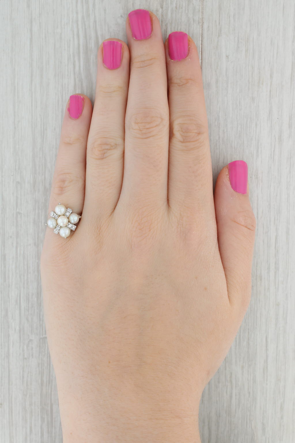 Gray Cultured Pearl Diamond Cluster Ring 14k White Gold Size 7.25