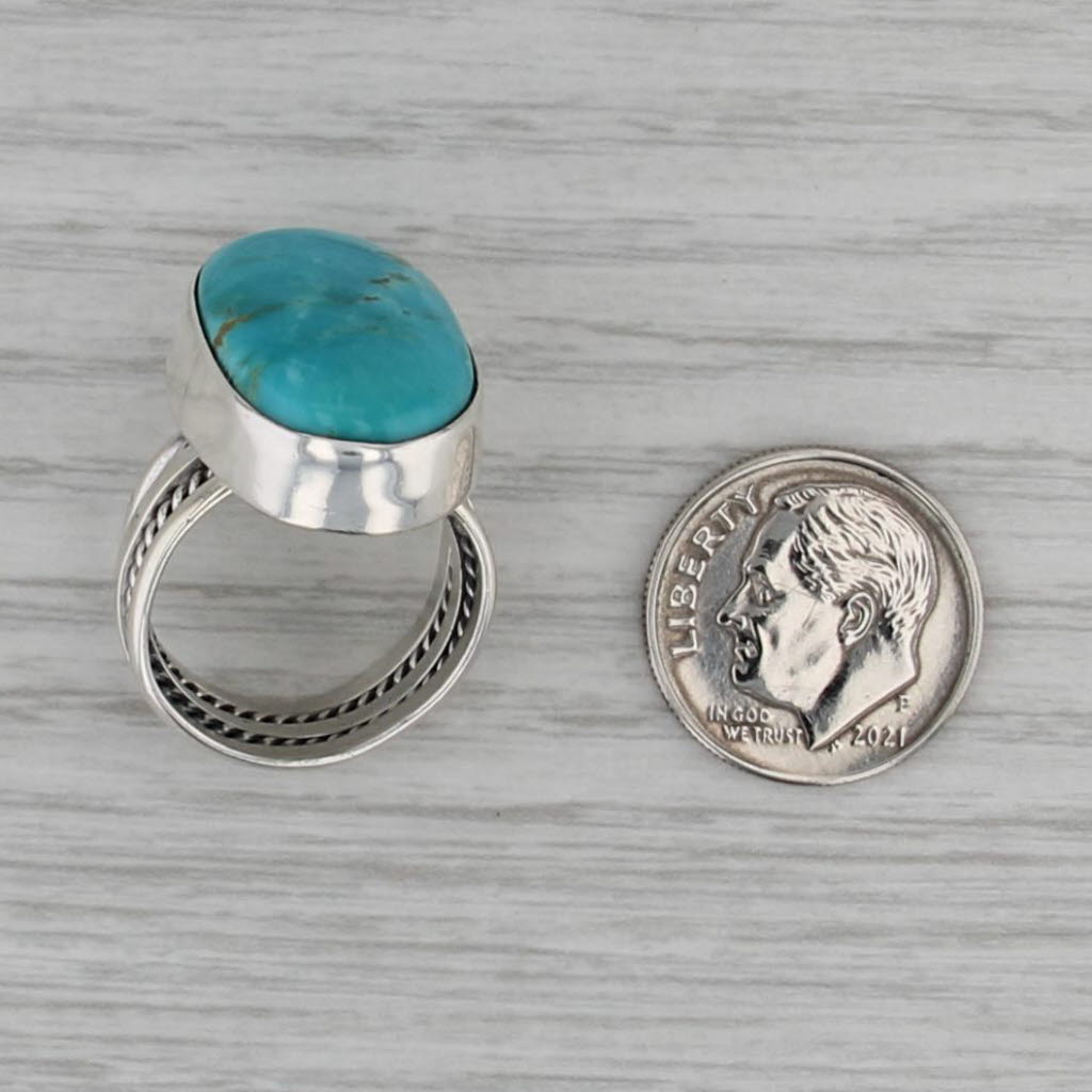 Turquoise Ring Oval Cabochon Sterling Silver Size 5.25 Vintage Statement