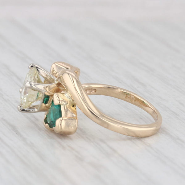 1.48ctw Diamond Lab Created Emerald Engagement Ring 14k Yellow Gold Sz 4 Bypass