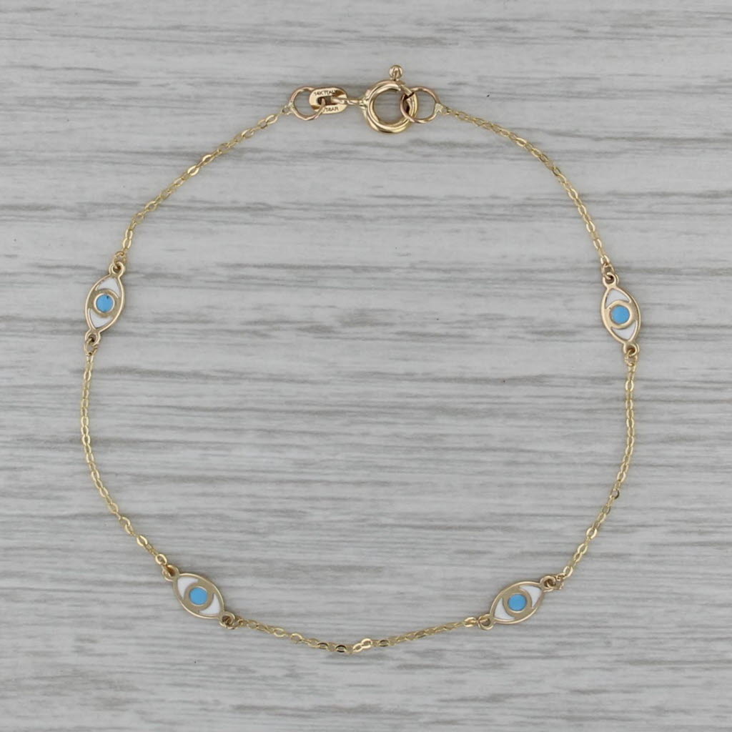 All seeing Eye Bracelet 14k Yellow Gold 7" Cable Chain