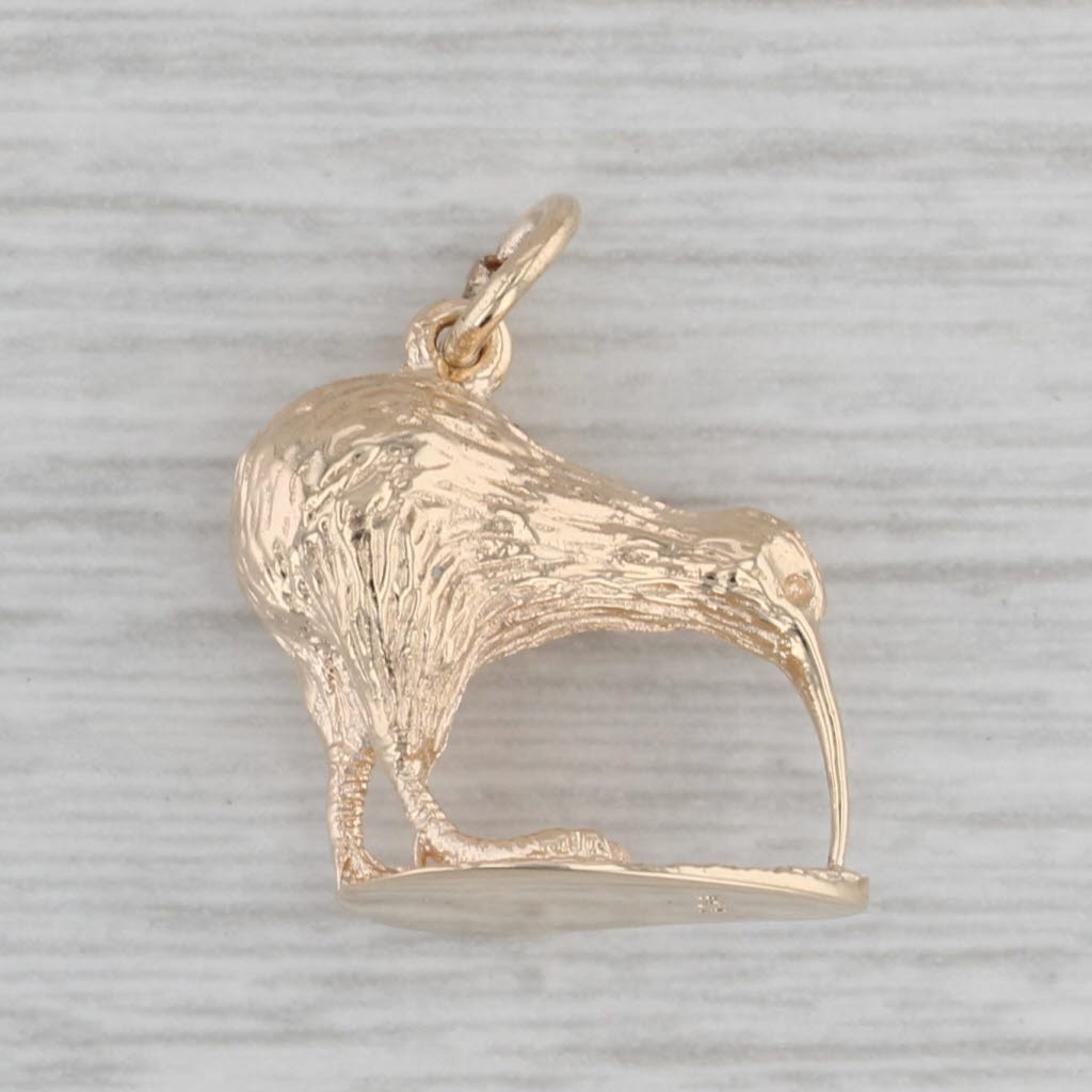 Gray Kiwi Bird Charm 9k Yellow Gold 3D Figural Pendant New Zealand Souvenir