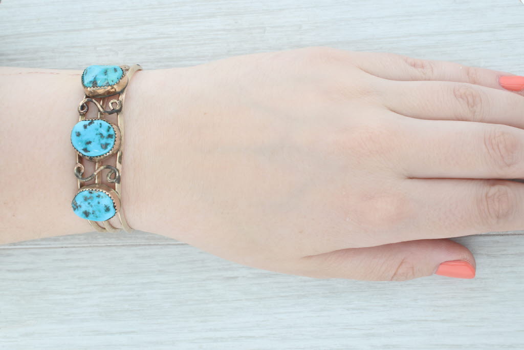 Vintage Native American Turquoise Cuff Bracelet Gold Filled 6.25" Statement