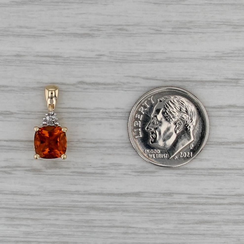 1.46ctw Orange Citrine Diamond Pendant 10k Yellow Gold Small Drop