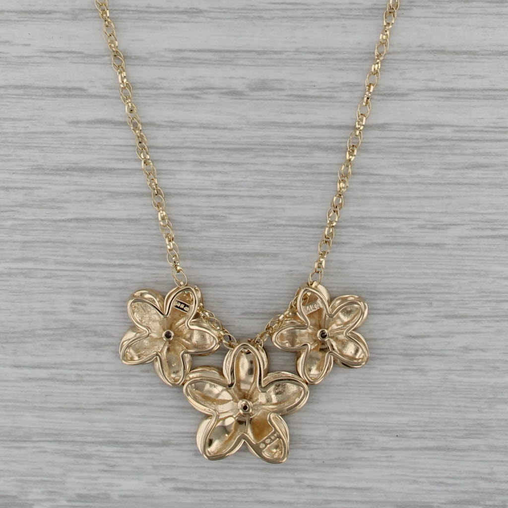 Maui Divers 0.15ctw Diamond Plumeria Flower Pendant Necklace 14k Yellow Gold 18"