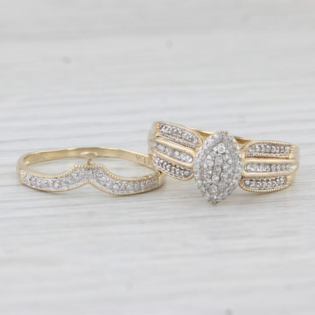 Light Gray 0.21ctw Diamond Halo Engagement Ring Wedding Band Bridal Set 10k Gold Size 8