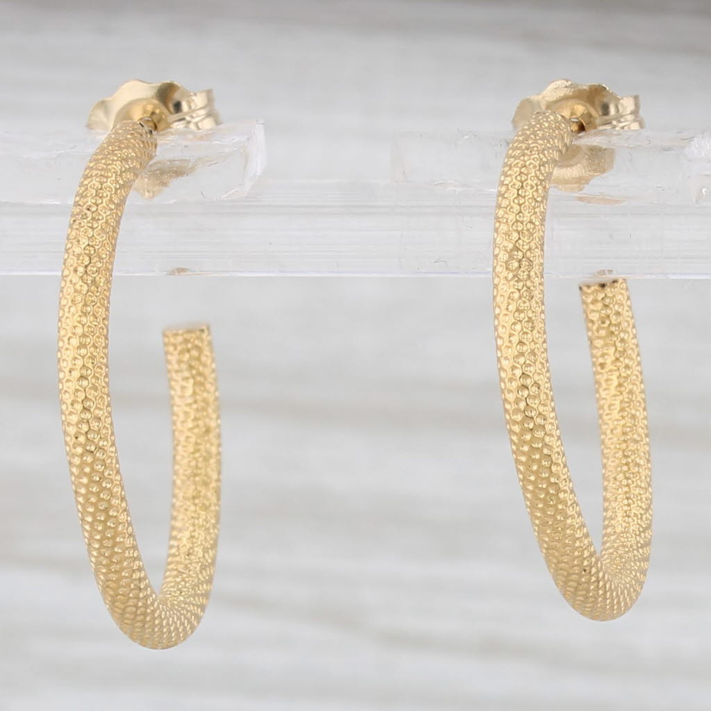 Light Gray Textured Hoop Earrings 14k Yellow Gold Round Hoops 20.3 x 2 mm