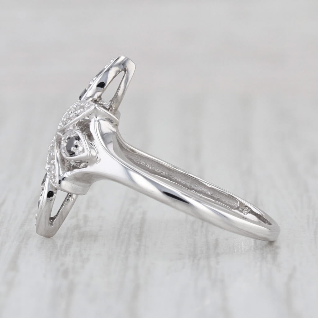 0.20ctw Black White Diamond Flower Ring 10k White Gold Size 8.25