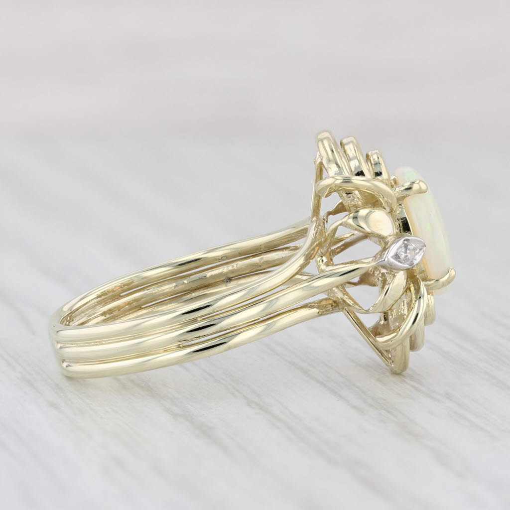 Light Gray Oval Opal Cabochon Diamond Ring 14k Yellow Gold Size 7