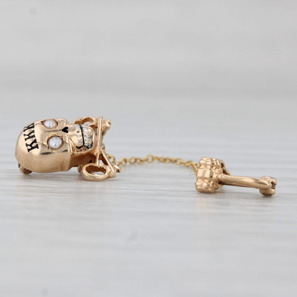 Light Gray Kappa Kappa Kappa Skull Badge 10k Gold Pearls Tri Kappa Pin