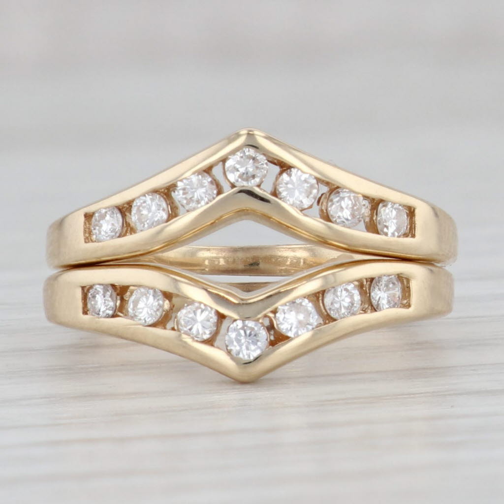 Gray 0.34ctw Diamond Contoured Rings 14k Yellow Gold Wedding Bands Stackable Set of 2