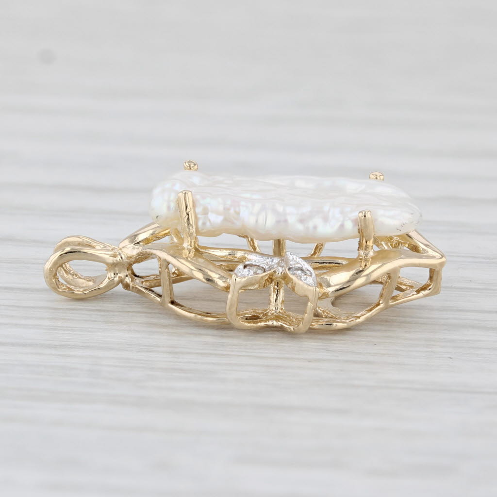Light Gray Keshi Pearl Diamond Pendant 14k Yellow Gold