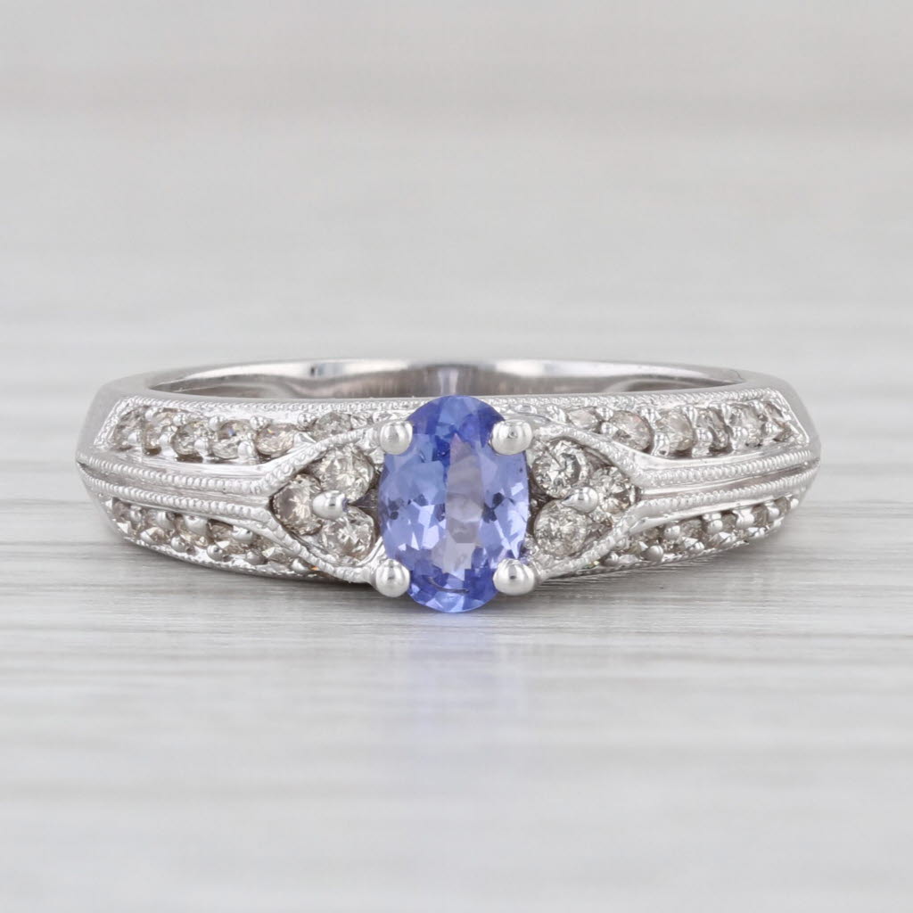 0.63ctw Oval Tanzanite Diamond Ring 14k White Gold Size 6 Engagement