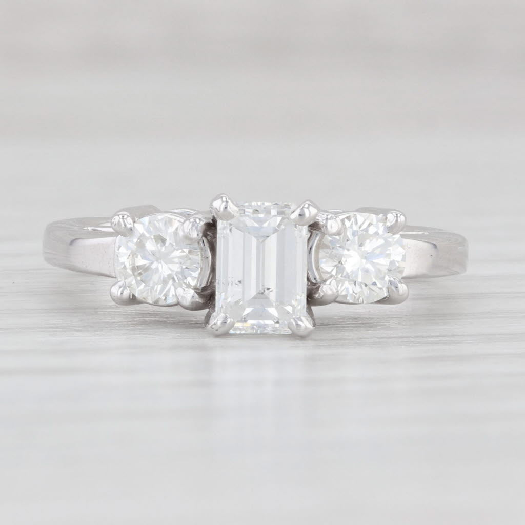 Light Gray 1.14ctw Emerald Cut Diamond Engagement Ring 14k White Gold 3-Stone Size 6.5