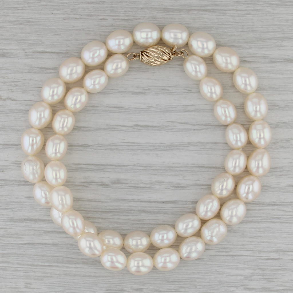 Cultured Pearl Bead Single Strand Necklace 14k Yellow Gold 16"