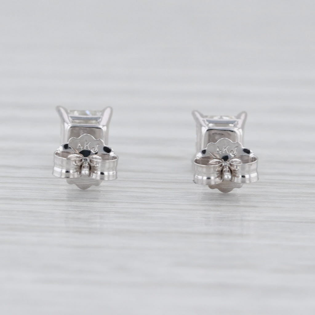 0.55ctw Diamond Princess Stud Earrings 14k White Gold Solitaire Studs