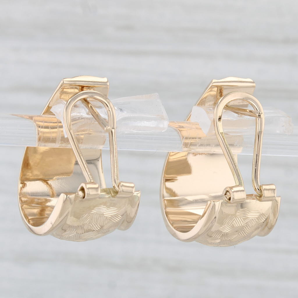 Light Gray Textured J-Hook Earrings 14k Yellow Gold Omega Back Drops