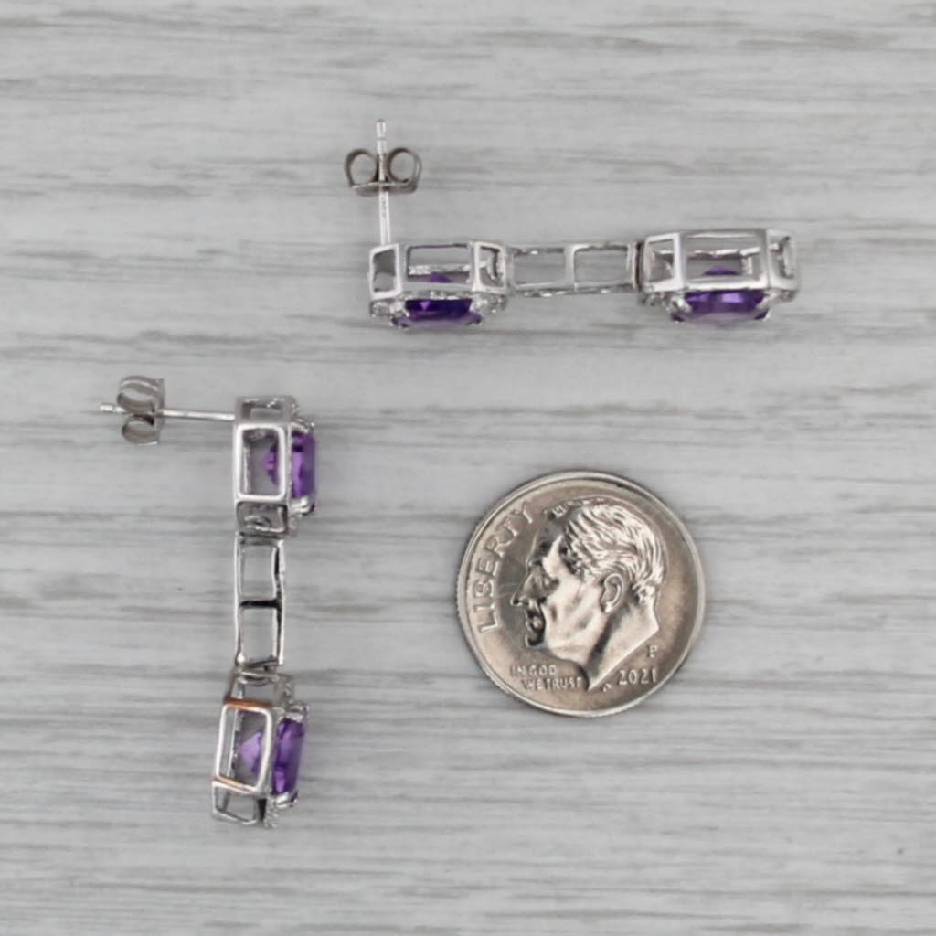 4.16ctw Amethyst Diamond Halo Drop Earrings 10k White Gold
