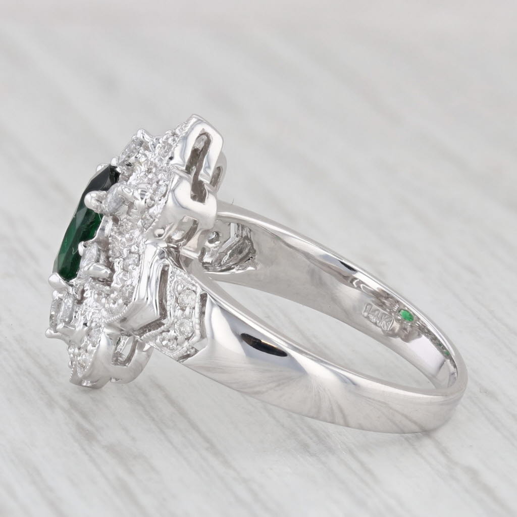 Light Gray 1.40ctw Oval Green Tsavorite Diamond Floral 14k White Gold Ring Size 7.25