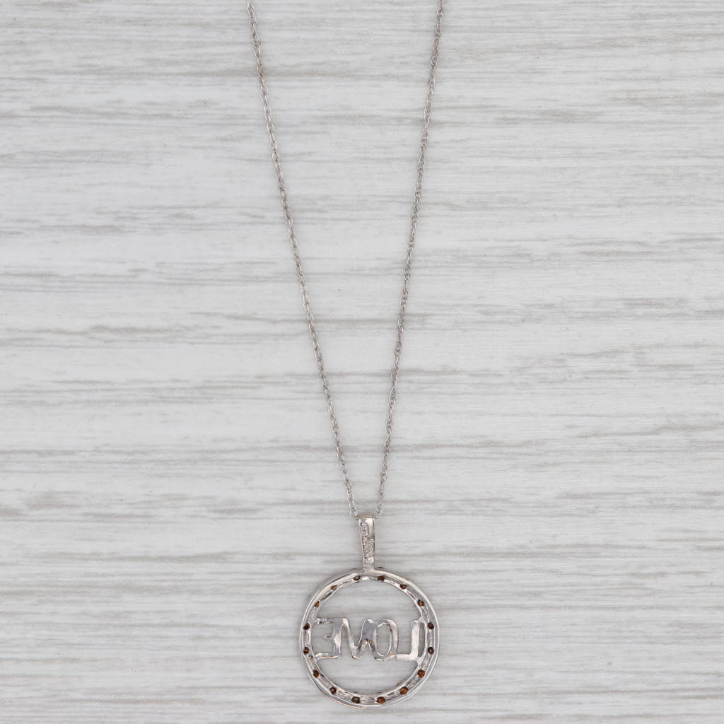 Light Gray 0.24ctw Brown Orange Diamond Love Circle Pendant Necklace 14k White Gold 18"