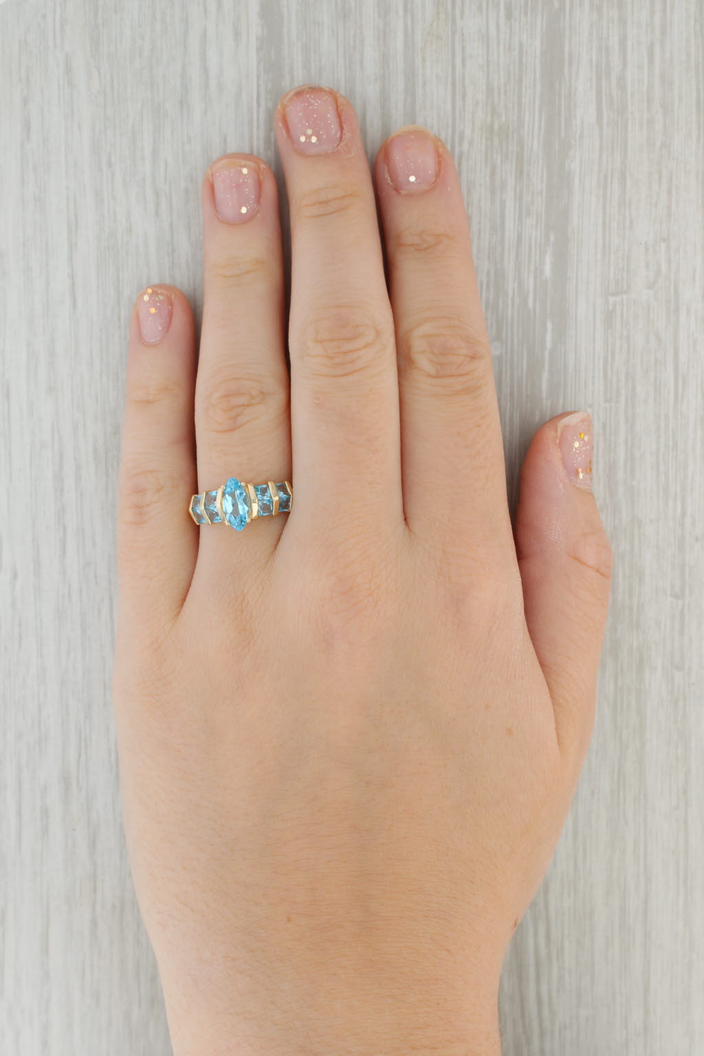 Gray 2.56ctw Marquise Blue Topaz 14k Yellow Gold Size 10.25 Solitaire w/ Accents