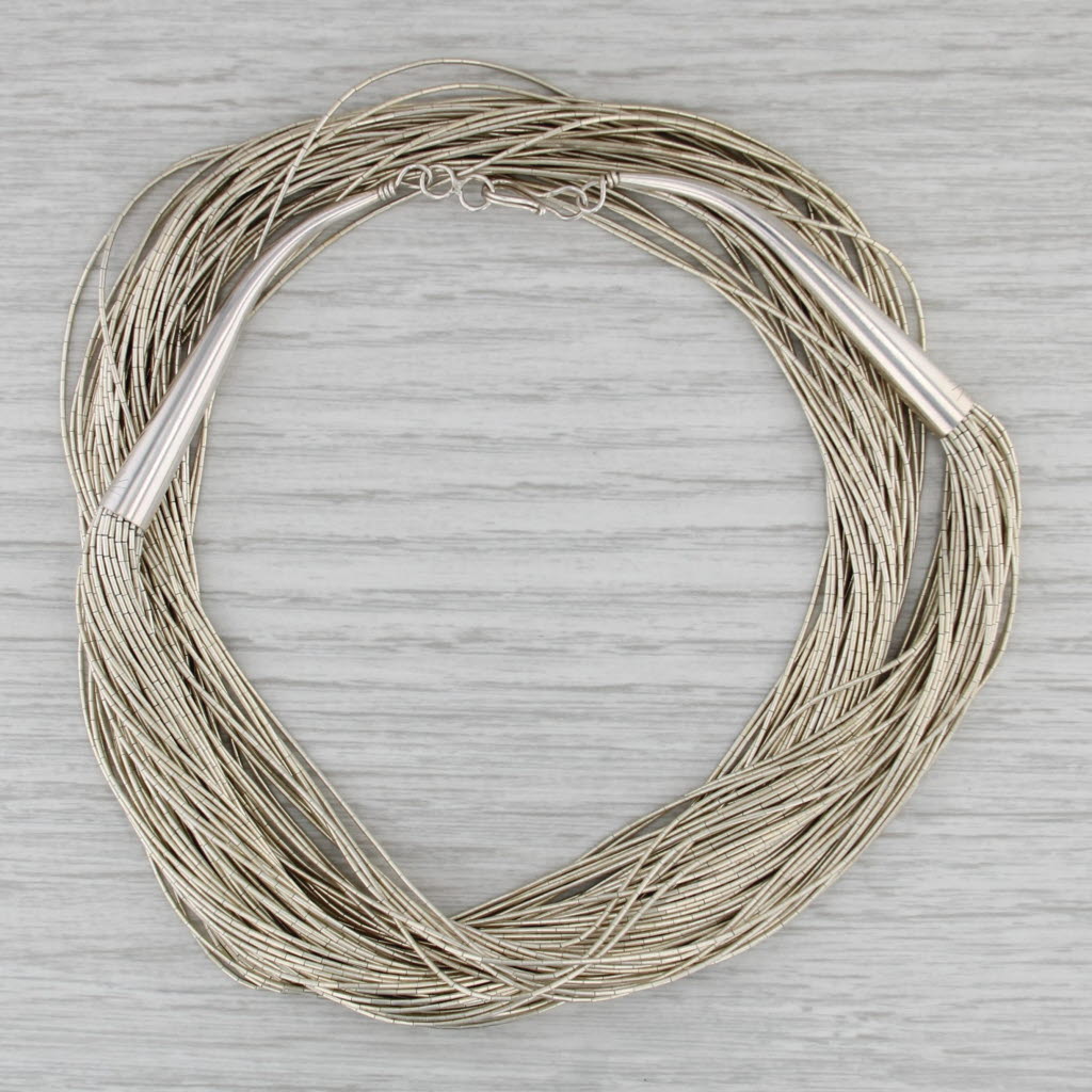 Vintage 51 Strand Liquid Silver Necklace Sterling Silver 24" Statement