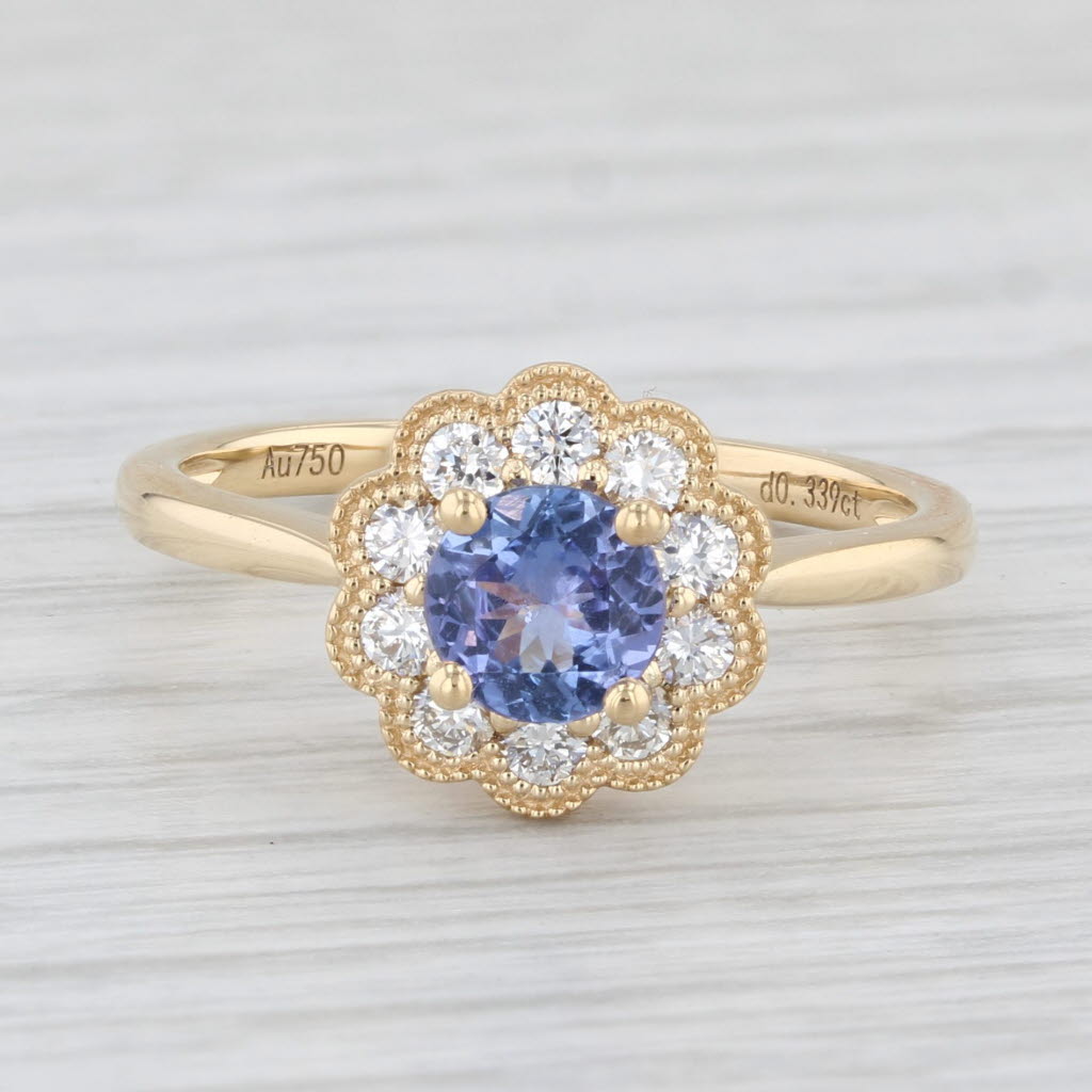 Light Gray New 1.03ctw Tanzanite Diamond Halo Ring 18k Yellow Gold Size 7.25 Engagement