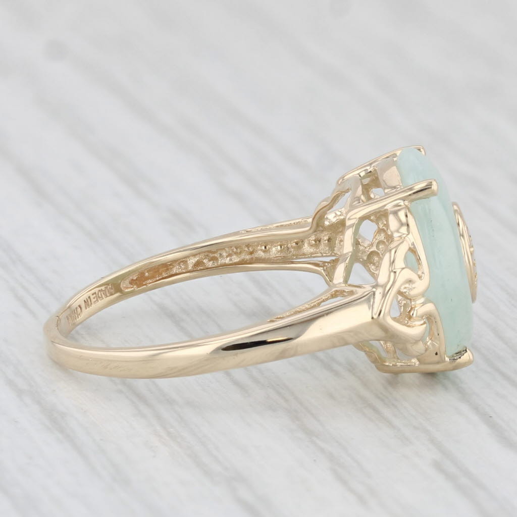 Light Gray Green Jadeite Jade Torus Good Luck Fortune Ring 14k Yellow Gold Size 6