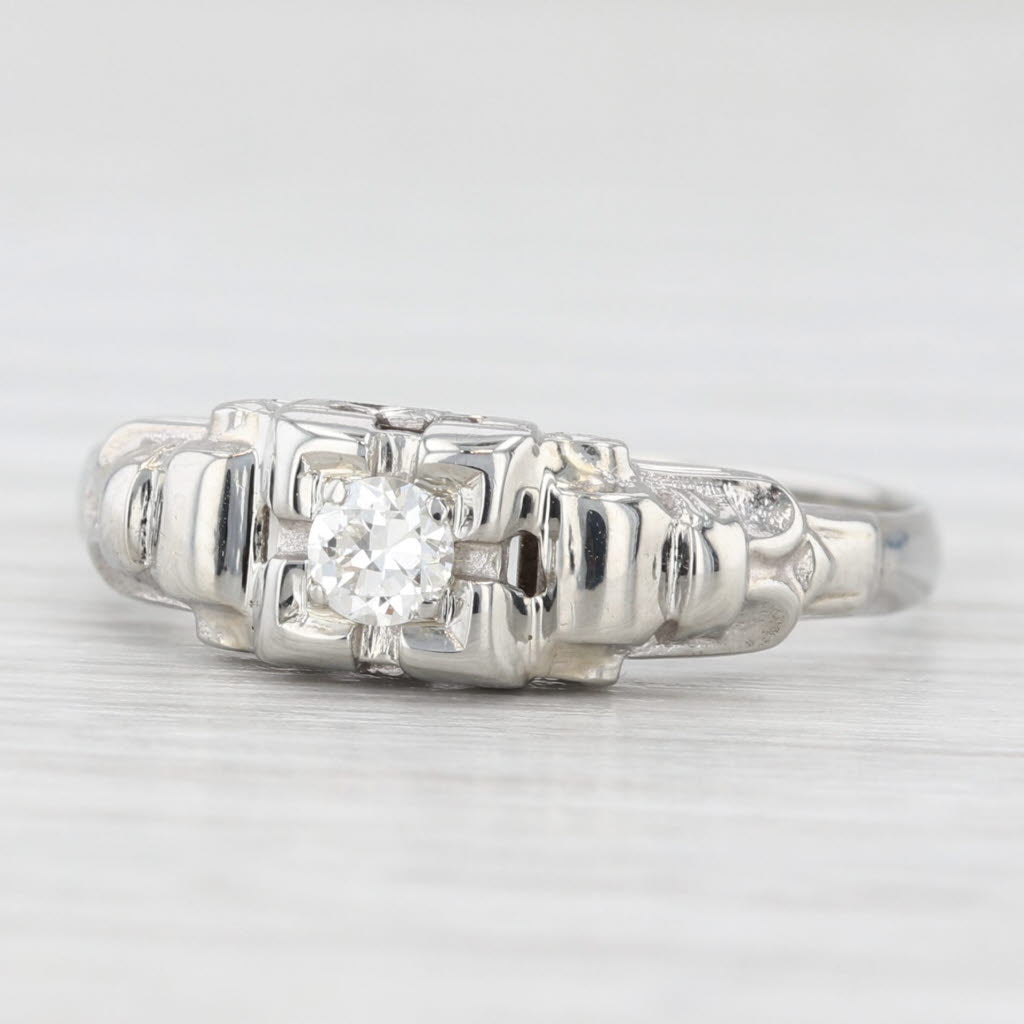 Light Gray Vintage 0.15ctw Transitional Diamond Engagement Ring 18k White Gold Size 7.5