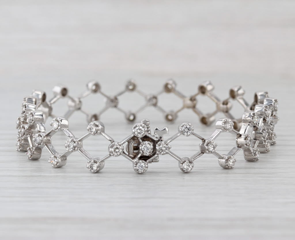 1.70ctw Diamond Lattice Bracelet 14k White Gold 6.75" 10.5mm