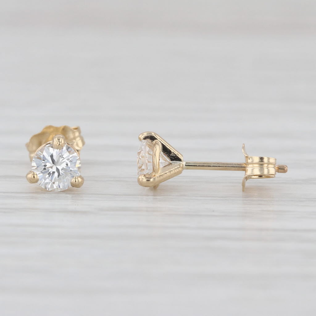 New 0.69ctw Round Diamond Solitaire Stud Earrings 14k Gold Studs