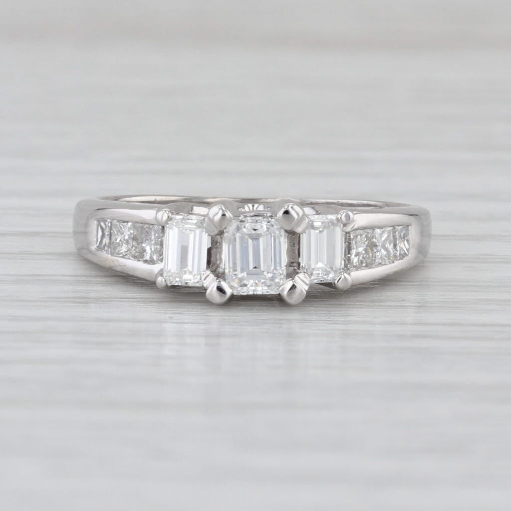 0.98ctw Emerald Cut 3-Stone Diamond Engagement Ring 18k White Gold Size 6.75