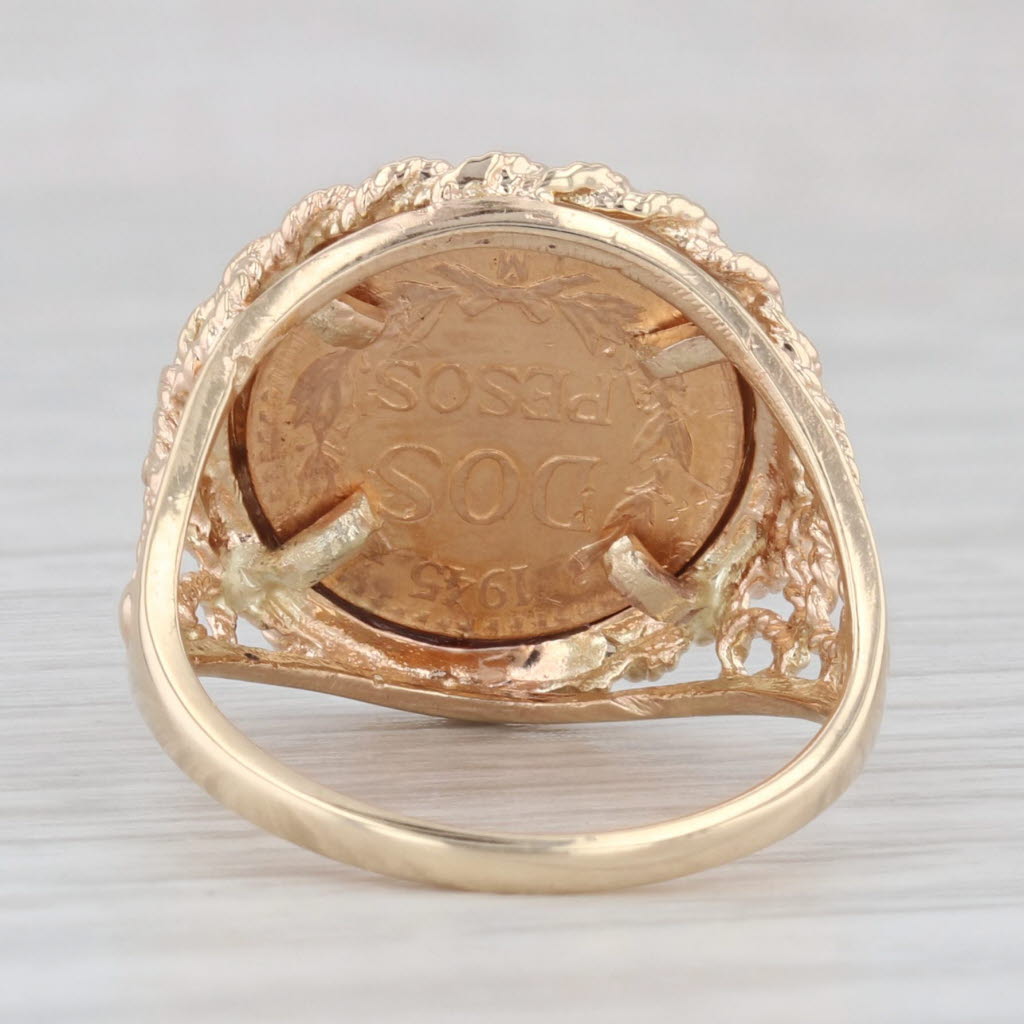 Light Gray 1945 Dos Pesos Coin Ring 14k 900 Yellow Gold Size 6 Mexico