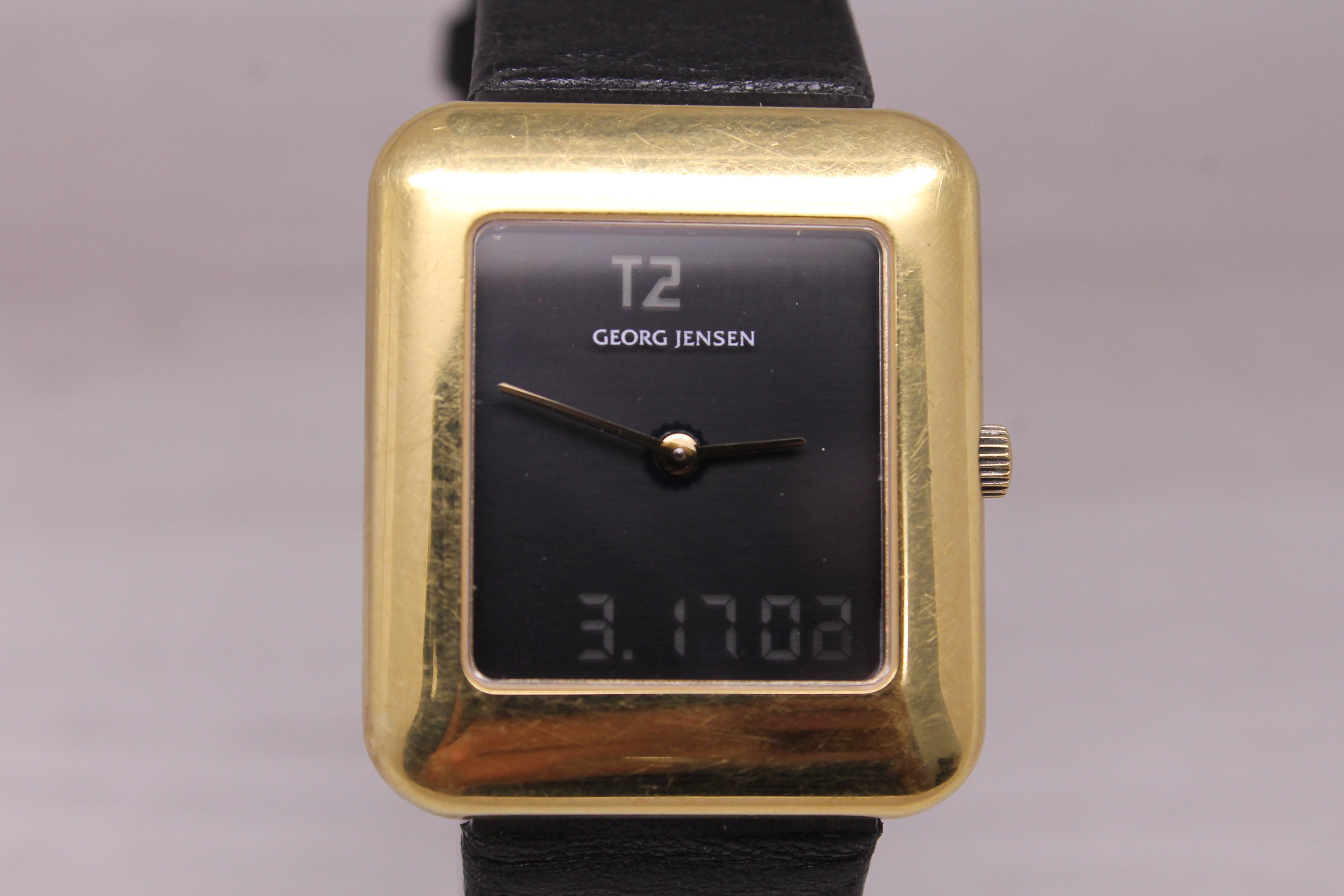 Vintage Georg Jensen 925 Sterling Silver Vermeil 29mm Mens Analog Digital Watch