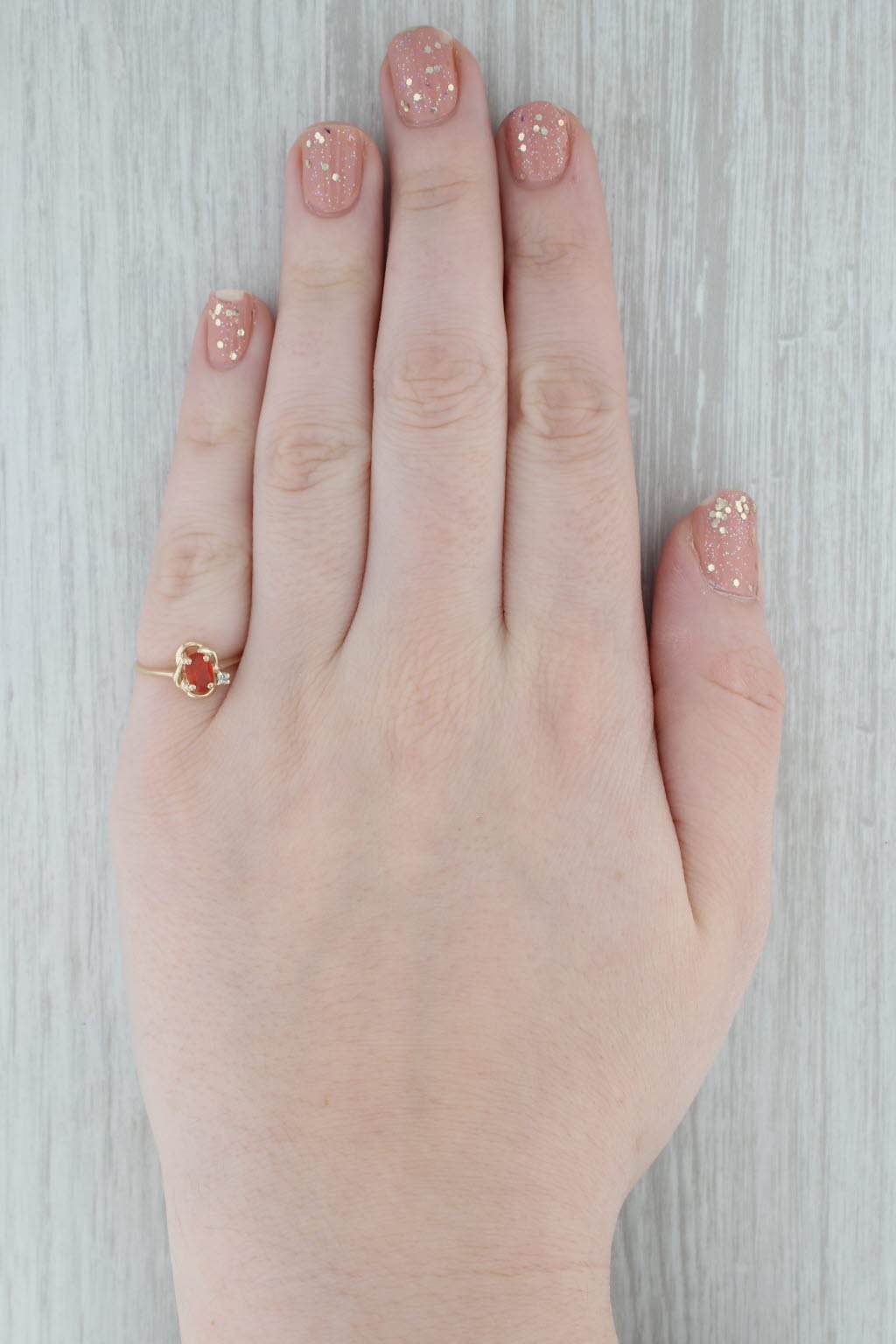 Gray Fire Opal Diamond Accent 14K Yellow Gold Ring Size 5.5