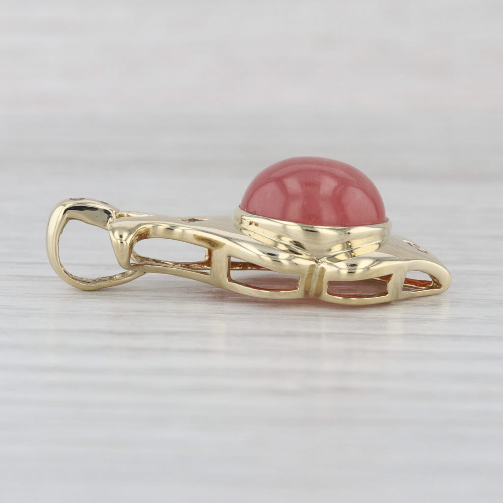 Pink Rhodochrosite Cabochon Sapphire Pendant 14k Yellow Gold