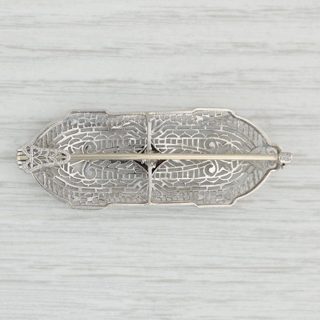 Antique Filigree 0.15ct VS2 Diamond Brooch Pendant 14k Gold Platinum Ornate Pin