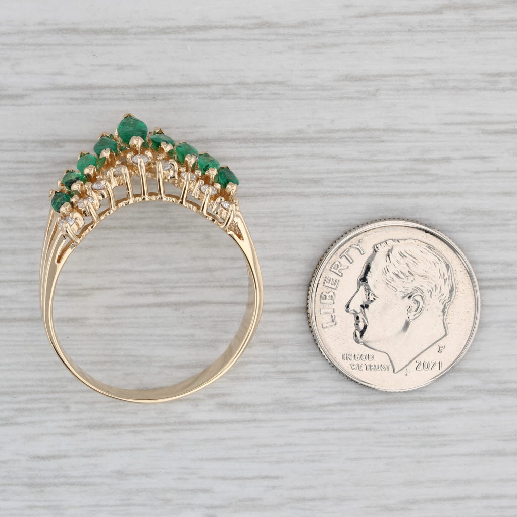 Gray 1.29ctw Tiered Emerald Diamond Contoured V Ring 14k Yellow Gold Size 11