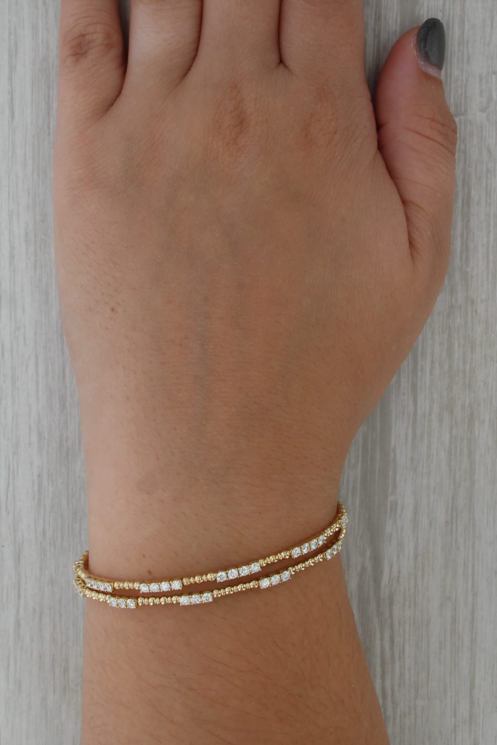 New 1.33ctw Diamond Double Flexible Bangle Bracelet 14k Yellow Gold 6.5" 4.5mm