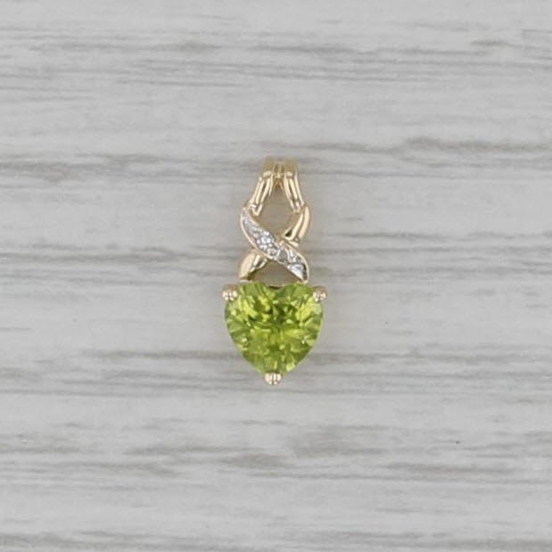 0.24ct Peridot Heart Diamond Pendant 10k Yellow Gold Small Drop