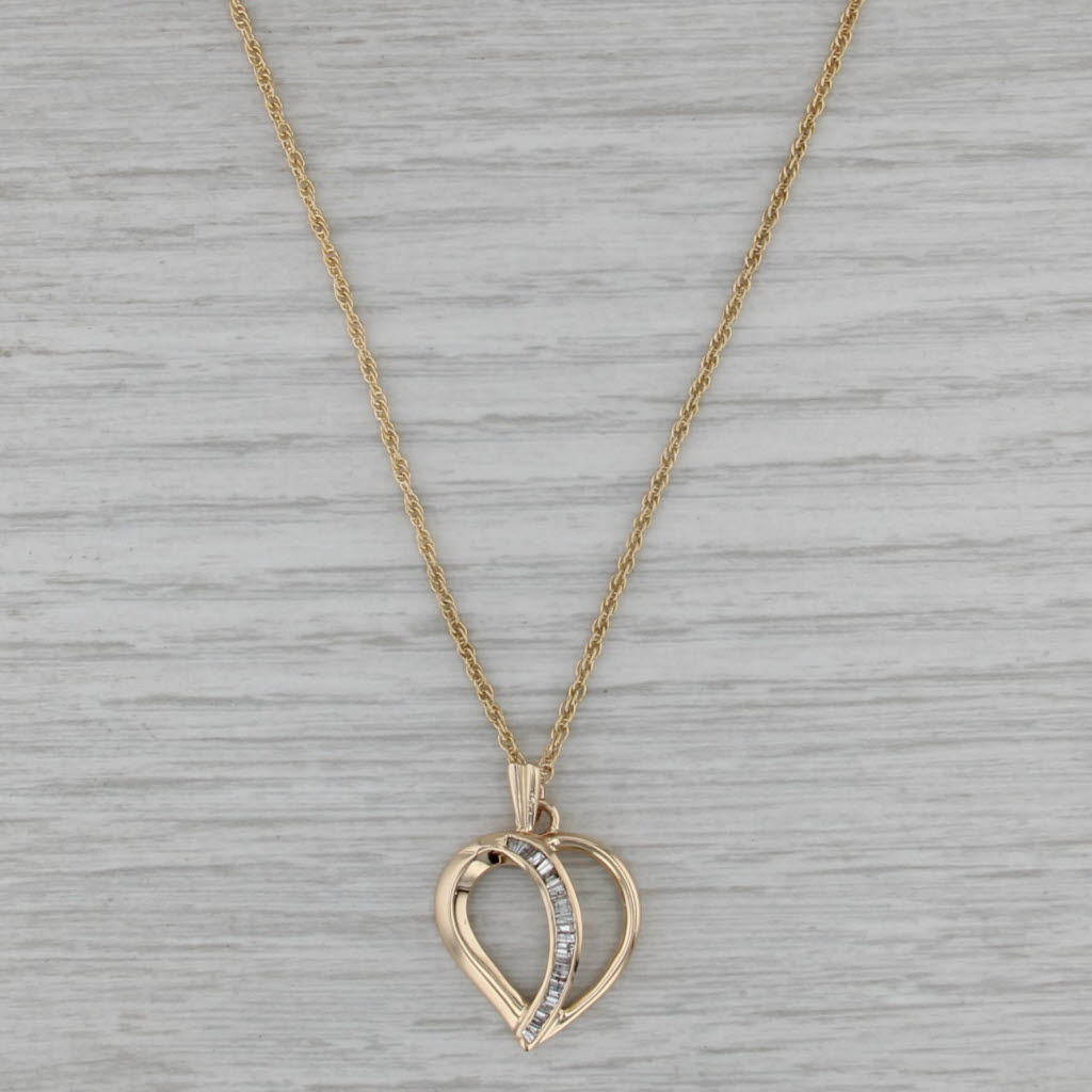0.30ctw Diamond Heart Pendant Necklace 14k Yellow Gold 20.25" Rope Chain