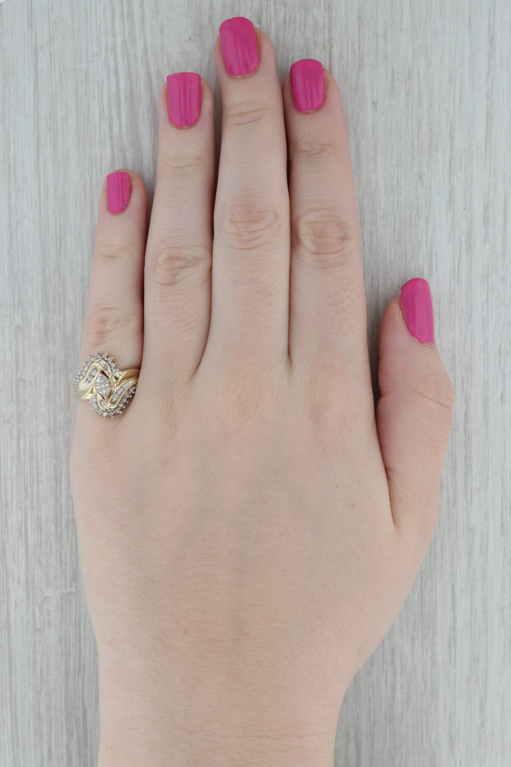 Dark Gray 0.18ctw Diamond Bypass Ring 10k Yellow Gold Size 7