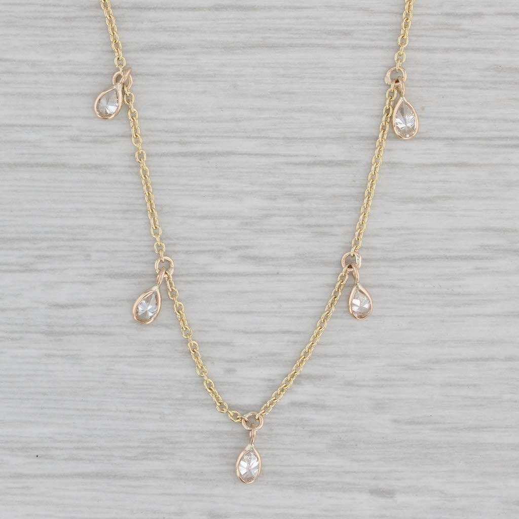 Gray New 0.45ctw Diamond Station Necklace 14k Yellow Gold 16-18" Adjustable Chain