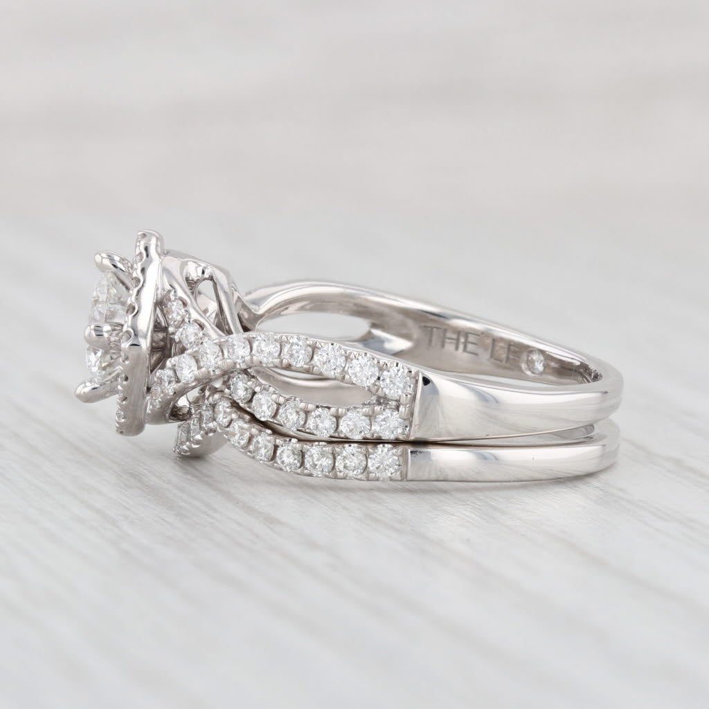 Light Gray 1.52ctw VS2 Leo Diamond Engagement Ring Wedding Band Set 14k Gold Round Halo GIA