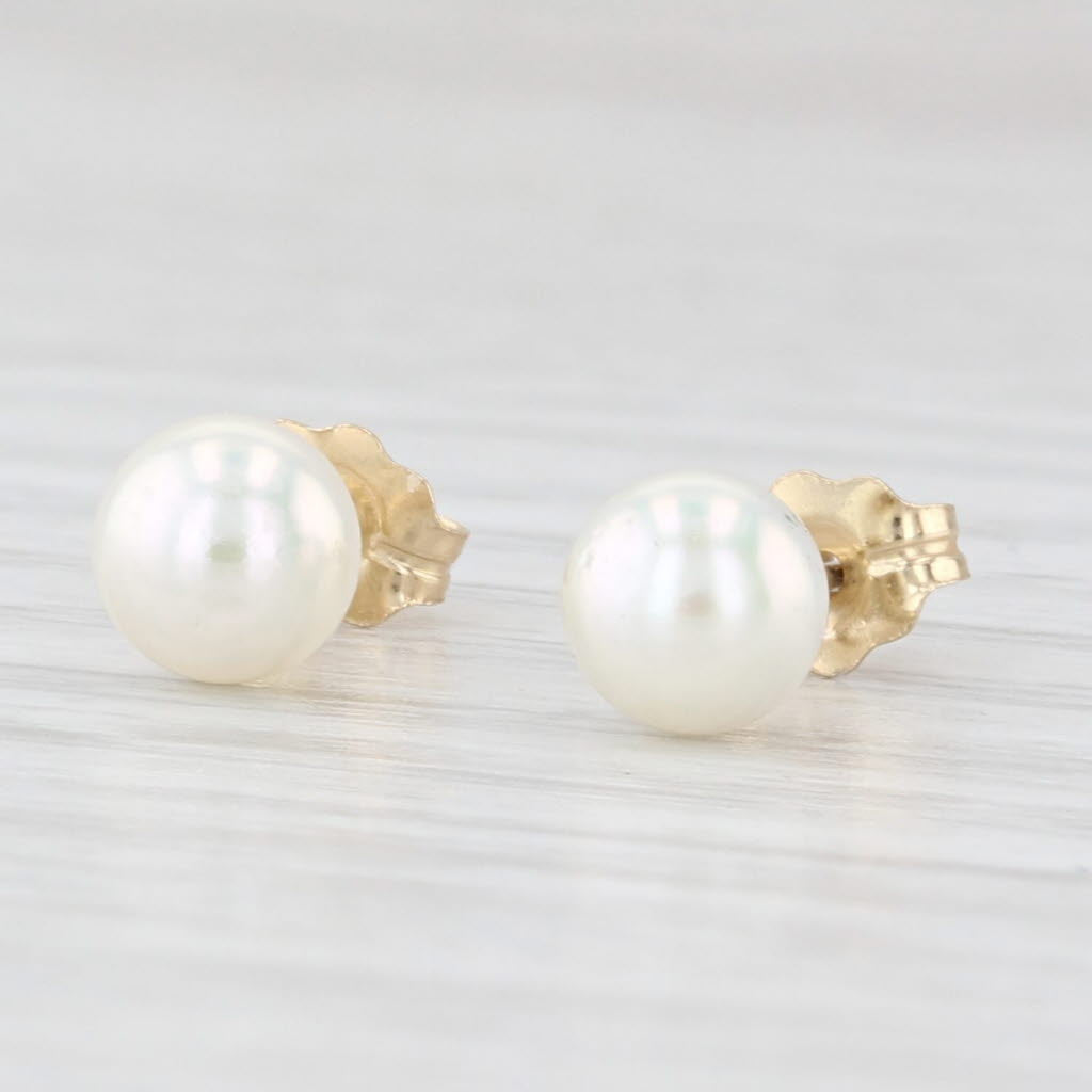 Light Gray 5.5mm Cultured Pearl Stud Earrings 14k Yellow Gold Round Bead Solitaires
