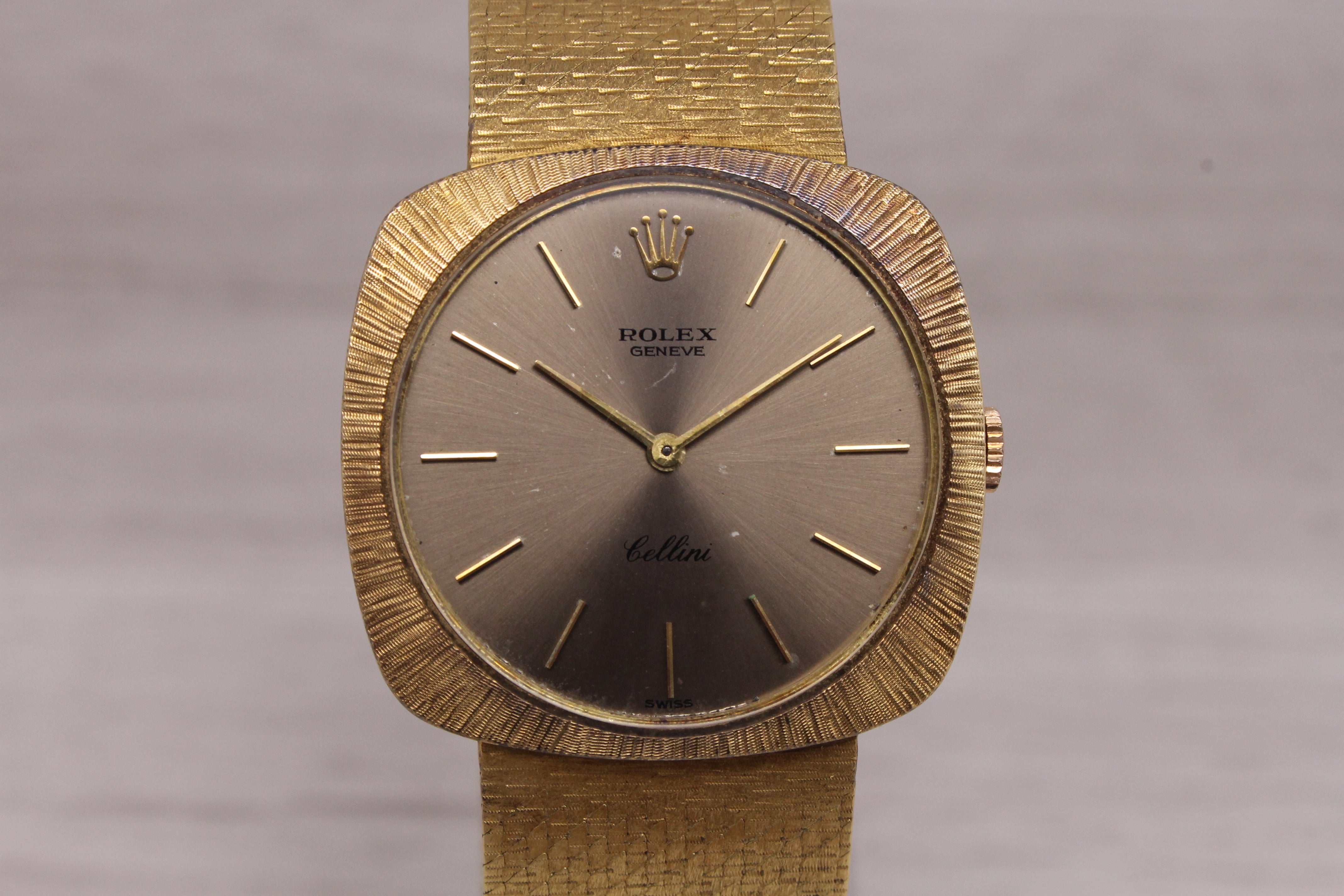 Rosy Brown Vintage 1970's Rolex Cellini 18k Mens Yellow Gold Manual Heavy Bracelet Watch