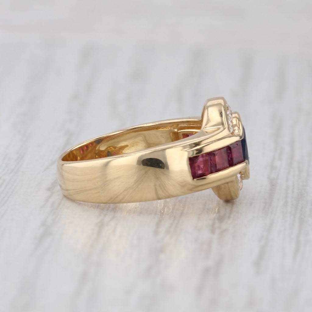 1.92ctw Blue Sapphire Ruby Diamond Ring 18k Yellow Gold Size 6